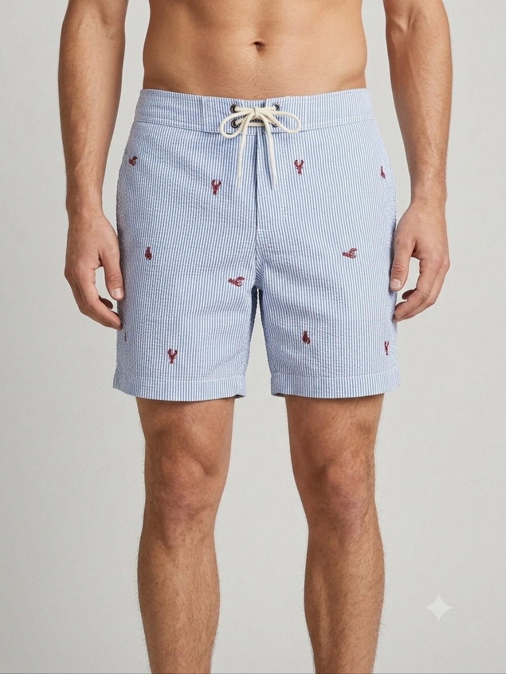 J.Crew Lobster Seersucker Swim Trunks Blue White 29 Coastal Preppy Beach Resort